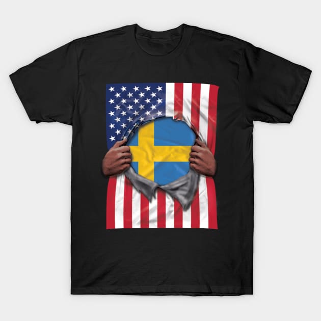 Sweden Flag American Flag Ripped - Gift for Swede From Sweden T-Shirt by Country Flags